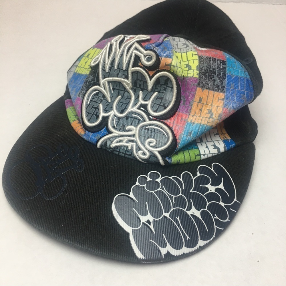 Disney Parks Mickey Mouse Graffiti Hip Hop Fitted Hat Adult OS Black